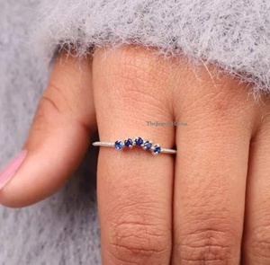 High-quality Jewelry Factory S925 <b>Silver</b> <b>Eternity</b> Wedding Band Dainty Blue Sapphire <b>Ring</b> Sterling <b>Silver</b> Curved Wedding Band - Product Image 2