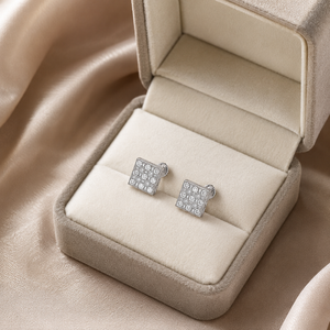 0.30 CTW Natural Diamond Square <b>Cluster</b> Stud Earrings | 10K Gold Screw Back Earrings | Secure Luxury Fine Anniversary Jewelry - Product Image 3