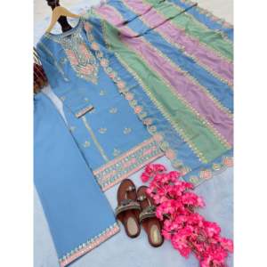 Ensemble haut et plazzo en fausse georgette lourde pour femme avec dupatta multicolore pour tenue de fête - Product Image 6