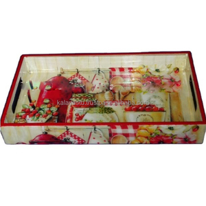 Plateau de service en bois imprimé en couleur avec finition brillante en céramique Articles de cuisine novateurs pour le service d'étage et les cadeaux uniques - Product Image 1