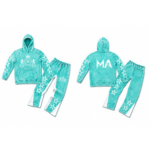 Purple Acid Wash Hooded Tracksuit Set With White Stars And 350 gsm Full Length Drawstring Pants 100% Cotton Streetwear - Product Image 6
