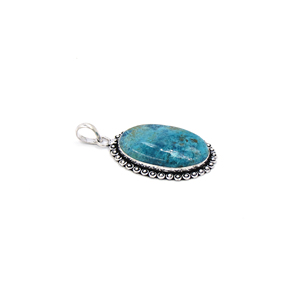 Natural Shattuckite Oval Cabochon <b>Copper</b> Alloy Pendant | Handmade Bezel Setting Gemstone Pendant | Wholesale Silver Plated - Product Image 2