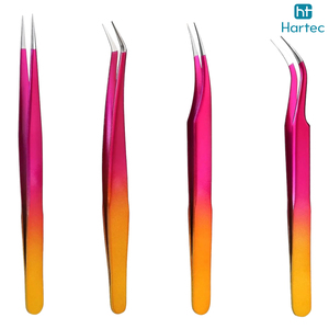 Eyelash Extensions Curved Pink Yellow Gradient Lash Pointed Stainless Steel Eyelash Tweezers For Isolation <b>Fanning</b> Volume Lashes - Product Image 2