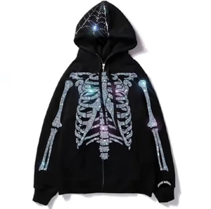 เสื้อฮู้ดดี้ทรงโอเวอร์ไซส์ แบรนด์ Manufacturer Designer Punk ผ้าฝ้าย 100% แต่งซิป ประดับเพชรและคริสตัล สไตล์สตรีทแวร์ วินเทจ คุณภาพสูง - Product Image 5
