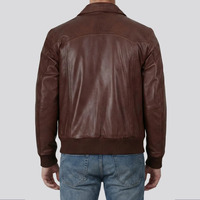 Veste d'extérieur zippée pour homme en cuir véritable brun tanné, légère, élégante, coupe classique, style vintage, pour l'hiver