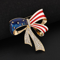 Broche drapeau américain en métal avec nœud perlé et diamants, accessoire en acier inoxydable