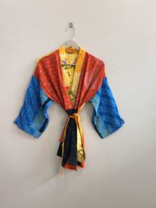 Robe kimono courte en soie pour femme, peignoir vintage, tenue d'été - Product Image 4