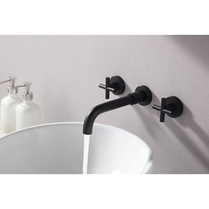 Rubinetto da Bagno a Doppia Maniglia Nero Opaco Montato a Parete, Eleganti Rubinetti per Lavabo per l'Arredamento del Tuo Bagno - Product Image 2