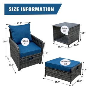 Set di mobili da giardino in vimini da 5 pezzi e pouf con tavolino da caffè per conversazioni con balcone a bordo piscina - Product Image 4