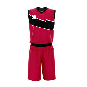 <b>Red</b> Black Unisex Adult Athletic Fit Quick Dry All Seasons Moisture V-Neck Sleeveless Custom Sublimated Basketball Jersey Set - Product Image 1