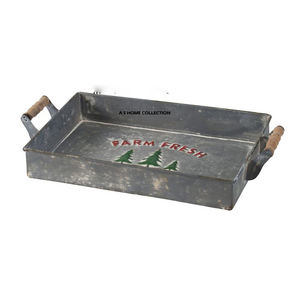 Bandeja Navideña Rectangular Rústica de Metal Galvanizado con Asas para Decoraciones de Bodas, Fiestas y Festivales - Product Image 1