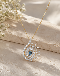 Collier pendentif S VIRVADIYA en or jaune 9K rempli de diamants de laboratoire certifiés IGI, forme fleur, chaîne serpent, pour femme, de luxe, idéal pour les soirées - Product Image 3
