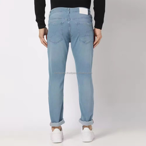 กางเกงยีนส์ขาบานสำหรับผู้ชายทรงสลิมฟิตกางเกงยีนส์ขายาวปักเย็บปะติดปะต่อกันบริการ OEM - Product Image 5