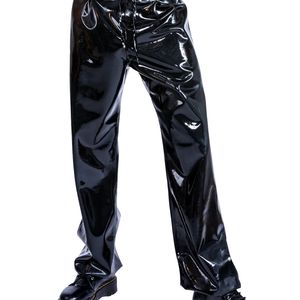 <b>Men's</b> High Waist Customized <b>Leather</b> Coated Straight Leg Vintage Style Lightweight Waterproof <b>Trousers</b> Dark Elastic Waist Winter - Product Image 4