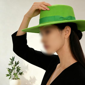 Chapeau Canotier Vert Néon Vibrant Élégant à Large Bord et Dessus Plat, Chapeau Fedora en Feutre pour Hiver, Fête à la Plage, Extérieur, Style Panama - Product Image 2