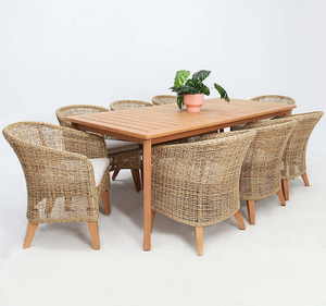 ชุดโต๊ะรับประทานอาหารกลางแจ้งไม้สักแท้ ทนทานต่อสภาพอากาศ เป็นมิตรกับสิ่งแวดล้อม พร้อมเก้าอี้หวายสังเคราะห์ ดีไซน์ทันสมัย เหมาะสำหรับสวน ลานบ้าน โรงแรม - Product Image 2