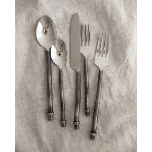 Juego de cubiertos de acero inoxidable forjado a mano con mango de cobre, 5 piezas, cubertería moderna para bodas, cenas y uso en la mesa. - Product Image 1