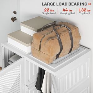 Armadio Portatile Bianco con Asta Appendiabiti e Porte Magnetiche, Organizzatore Pieghevole per Vestiti con 3 Scomparti - Product Image 6
