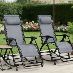 Sedie a dondolo pieghevoli impermeabili per esterni, ideali per giardini, parchi e ristoranti - Product Image 1