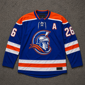Royal Blue & Orange Ice Hockey Jerseys Wholesale Custom Men's Pro Style Air Knit <b>Mesh</b> Team Uniforms OEM ODM - Product Image 1