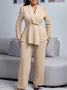 African Office Dresses Women Plus Size Solid Button Full Length 2 Piece Long <b>Set</b> Custom Wholesale - Product Image 1