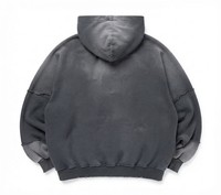 Sweat-shirt à capuche gris foncé surdimensionné pour homme, polyester/coton, design patchwork lavé, respirant, coupe classique, style automne