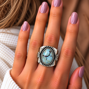 Bague Statement Turquoise Golden Hill Style Western Bohème Fait Main avec Grandes Pierres Précieuses Réglable Tendance - Product Image 2