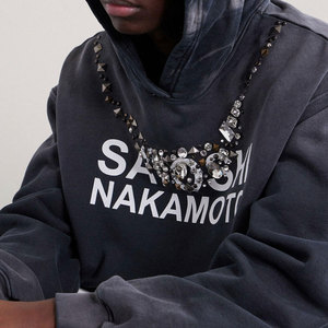 Sweat-shirt à capuche en strass pour homme, style streetwear oversize, en coton noir tricoté, avec logo sur le devant, pour l'automne - Product Image 6