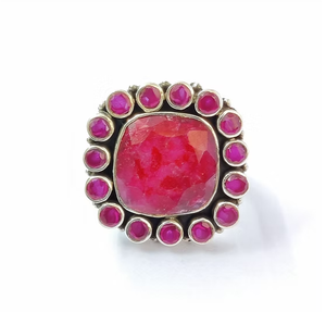 Designer Floral Pattern 925 <b>Silver</b> <b>Ring</b> with Ruby Agate 10.7 Grams <b>Statement</b> Jewelry Any Occasion Wear - Product Image 2