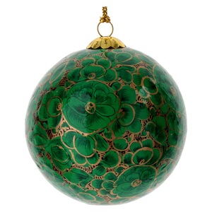 Handmade Paper <b>Christmas</b> Ball Ornament Green Floral Design <b>Gold</b> Accents 3-Color Printed Hanging <b>Decorative</b> Sphere Classic Style - Product Image 4