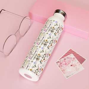 Botella de agua de acero inoxidable con diseño floral, portátil, para viaje, con tapa, estilo clásico. - Product Image 4