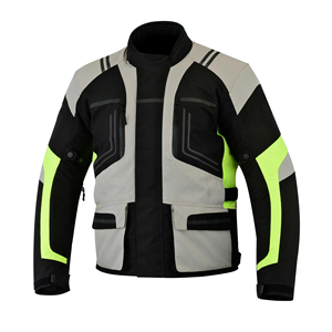 Chaqueta de Motocicleta de Cuero Unisex Negra, Gris y Amarillo Neón, Transpirable, Resistente al Viento, con Cuello Alto y Cierre de Cremallera, Estilo Motero - Product Image 1