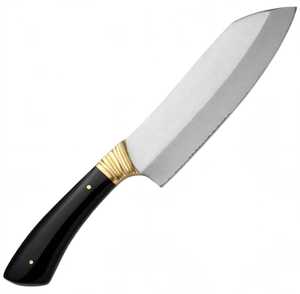 Cuchillo de Chef de Hoja Fija Hecho a Mano, Cuchillo de Carnicero de Alta Resistencia, Cuchillo de Cocina para Rebanar, con Empuñadura Negra y Refuerzo de Latón - Product Image 4