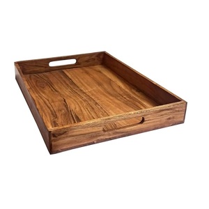 Rectangular Wooden Butler Tray for Breakfast in <b>Bed</b> Large Serving Tray Brown Finish Coffee Table Decor Serving Platter - Product Image 4
