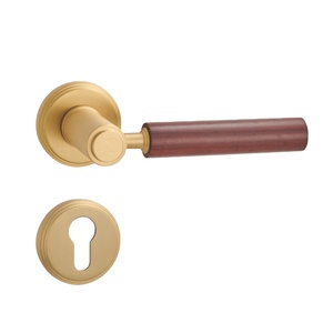 Bedroom <b>Handle</b> Premium Solid Brass <b>Door</b> Wooden Lever <b>Handle</b> Lock <b>Set</b> - Product Image 1