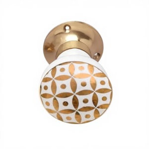 Ceramic Round Cabinet Knob Gold Floral Design Eco-Friendly Durable Modern Furniture Handle for Home Office Bedroom <b>Kitchen</b> Use - Product Image 4