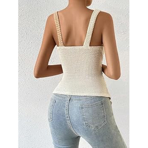 Débardeur asymétrique en maille gaufrée bicolore avec bretelles à anneaux métalliques, coupe croisée asymétrique sur le devant, color block - Product Image 1