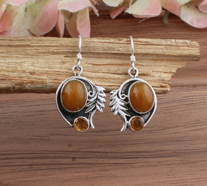 Natural Yellow Jade & <b>Citrine</b> Gemstone Drop <b>Earrings</b> 925 Sterling Silver Handmade Jewelry Wedding Anniversary Party Gift - Product Image 3