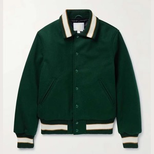 Veste de sport verte pour homme, col rabattu, fermeture à boutons, style preppy, vêtement d'automne, coupe classique, en coton - Product Image 1