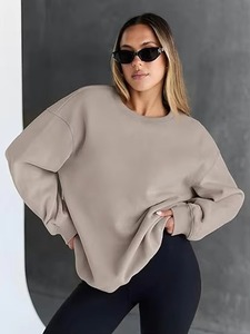 Sweat-shirt surdimensionné à col rond pour femme, manches longues, épaules tombantes, tricoté, couleur unie, pour l'automne, en mélange de coton respirant - Product Image 5