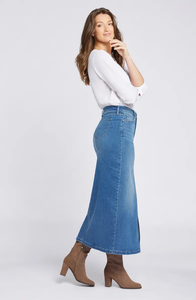 Jupe crayon en jean taille haute avec fente avant, longueur cheville, couleur unie, décontractée pour femme - Product Image 4