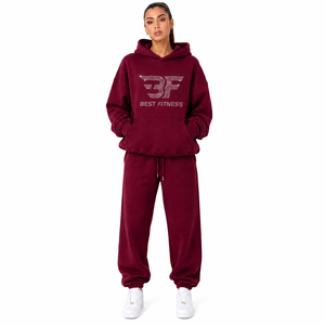 Survêtement à capuche de course pour femme, qualité supérieure, vente en gros, couleur unie, coupe ample, 100% coton, streetwear, hiver, grandes tailles - Product Image 3
