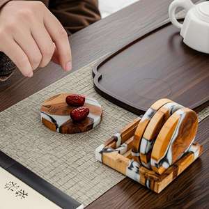 WanuoCraft High Quality Pine Wood Resin Tea Coaster Luxury Design with Heat Insulation for Kitchen Home Ceremony <b>Christmas</b> - Product Image 3