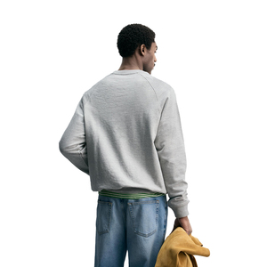 Sweat-shirt gris à manches raglan, col rond, en coton tricoté, coupe classique, pull décontracté, couleur unie, pour l'automne - Product Image 2