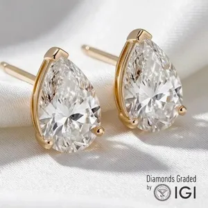 2ctw Pear Shape Lab Grown Diamond Studs 14k Yellow Gold Push <b>back</b> IGI Certified - Product Image 3