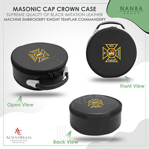 Limited Masonic Knights Templar Crown Cap Case Black Cross Emblem Freemason <b>Hat</b> Carrying <b>Box</b> Black Imitation Leather Zip Closure - Product Image 3