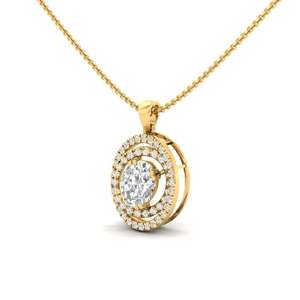 Pendentif en or jaune pour femme avec diamants naturels taille ovale sertis en halo, style classique, bijou charmant pour elle - Product Image 3