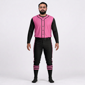Conjunto de Uniforme de Béisbol para Hombre, Rosa y Negro, Manga Corta, Cuello en V, Pantalones Transpirables, Cierre de Botones, Ajuste Personalizado, para Todas las Temporadas, 100% - Product Image 4