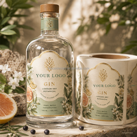 Étiquettes autocollantes personnalisées de luxe pour bouteilles de vin, gin, spiritueux, liqueurs, avec impression, estampage à chaud doré et gaufrage texturé