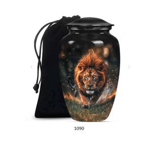 Urne funéraire décorative pour adulte, motif lion noir, luxe moderne, design imprimé, urne pour cendres, urne pour animaux sauvages. - Product Image 3